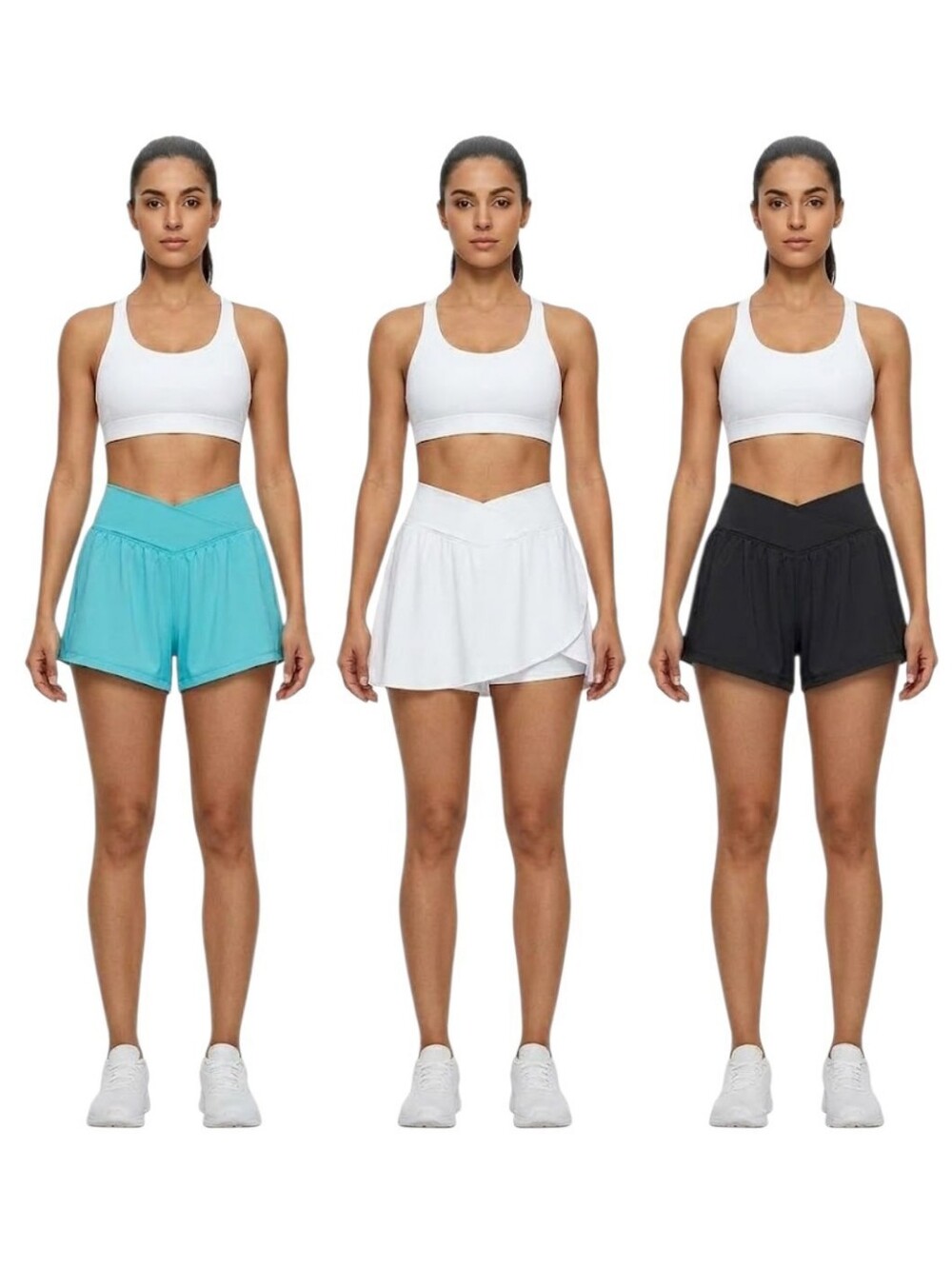 Halara High-Rise Aqua Black White Womens Athletic Shorts